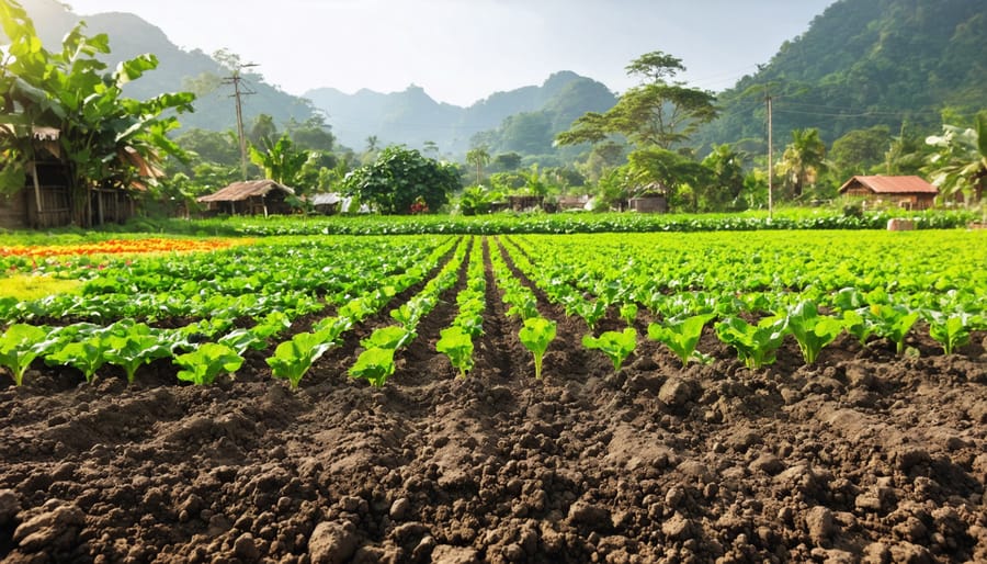 Vibrant organic farm showcasing healthy soil and diverse crops