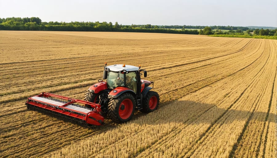 Tractor equipped with precision agriculture technology working in a field