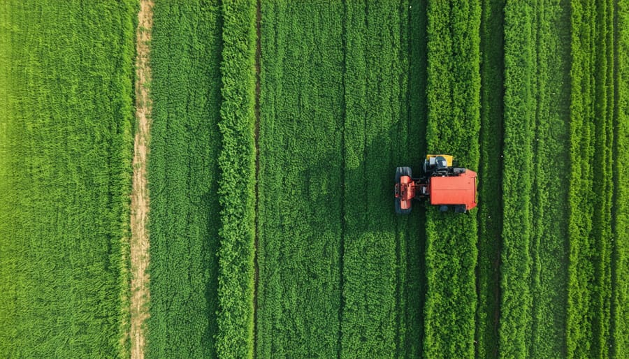 Tractor equipped with GPS guidance system and soil sensors in a farm field