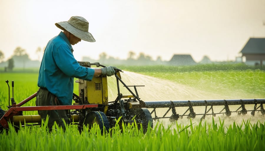 Farmer utilizing precision farming equipment for targeted fertilizer application