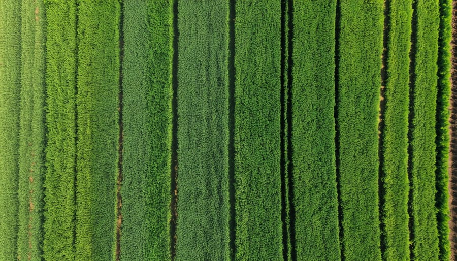 Bird's eye view of a farm implementing regenerative agriculture techniques