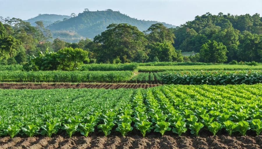 Organic farm featuring a mosaic of biodiverse crops and natural ecosystems