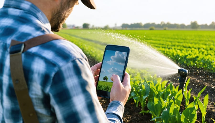 Farmer leveraging smart sensor technology for precision irrigation management