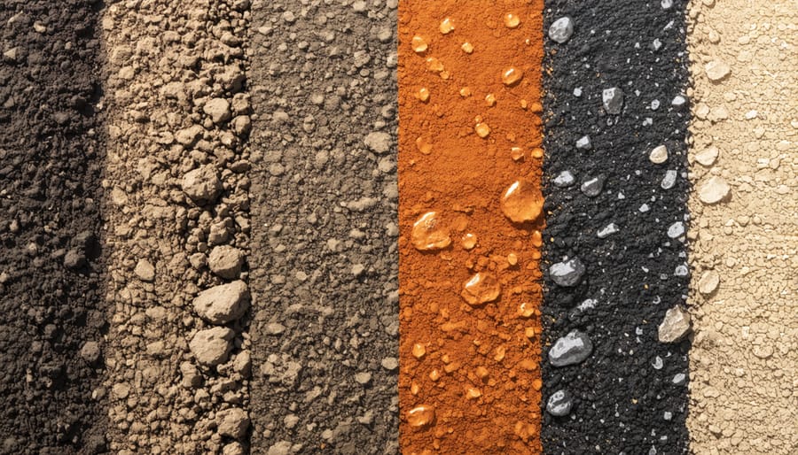 Comparison of sandy, loamy, and clay soil types showing water absorption patterns