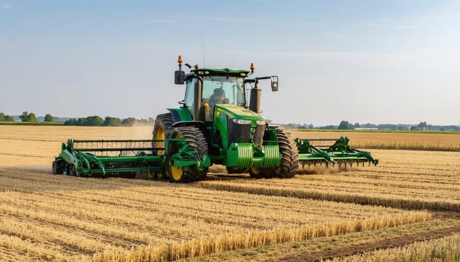 Modern tractor using GPS and precision agriculture tools in a farm field