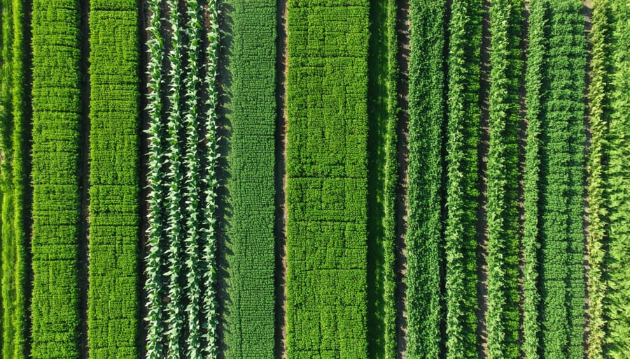 Bird's eye view of a diversified small organic farm layout in Alberta