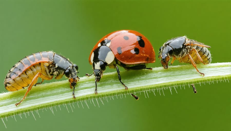 Beneficial insects like ladybugs and lacewings naturally controlling aphid pests