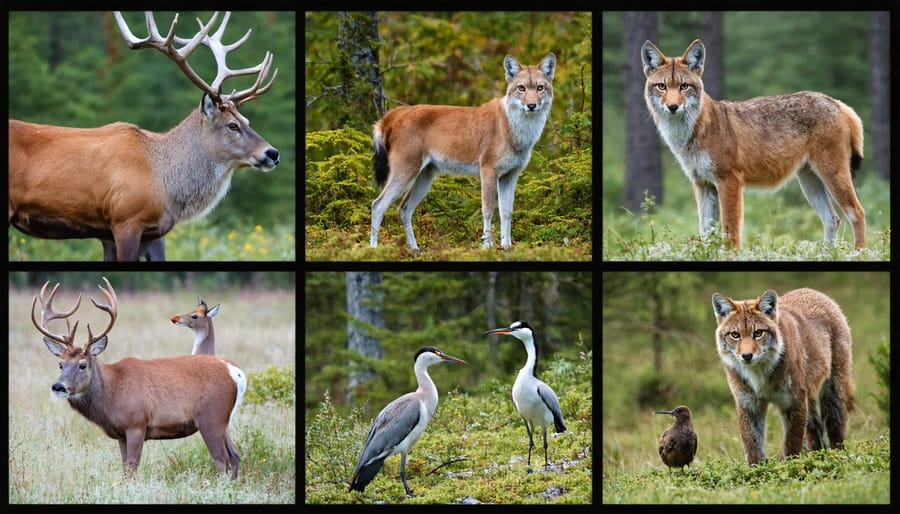 Multiple images showing diverse wildlife species native to Canada's boreal forest