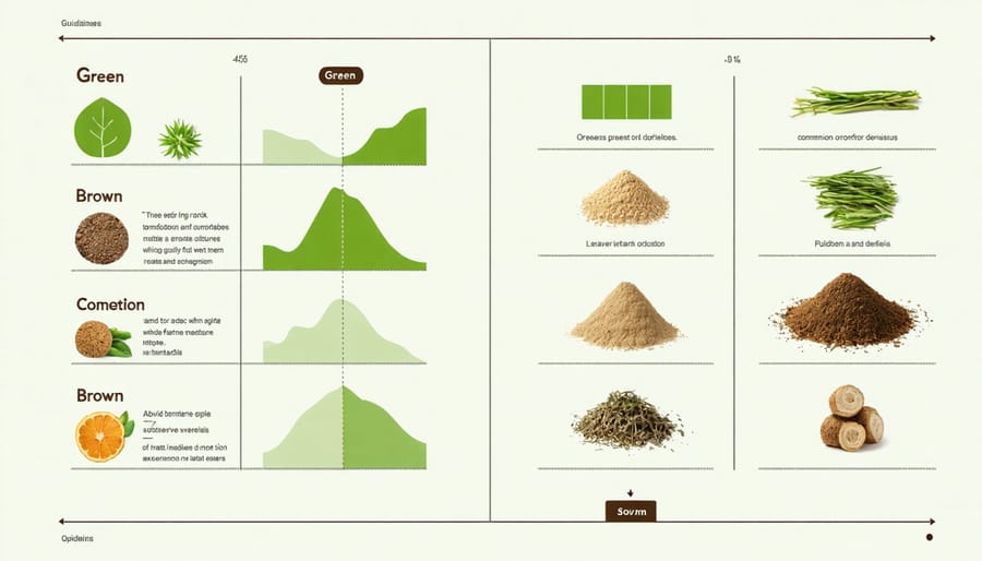 Visual diagram of composting material ratios showing green and brown material balance