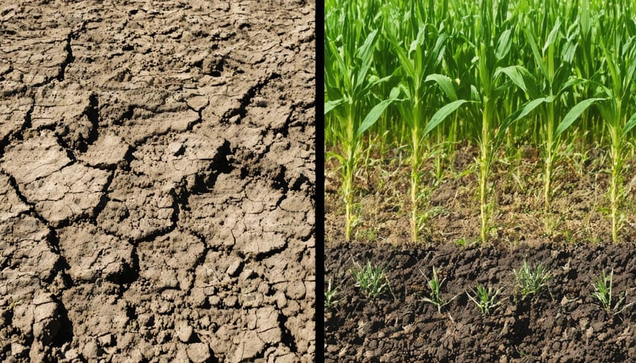 Side-by-side comparison of soil quality: cover cropped soil versus conventional soil