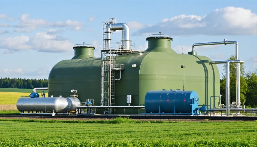 Farm-scale biogas digester system with methane collection dome and power generation unit