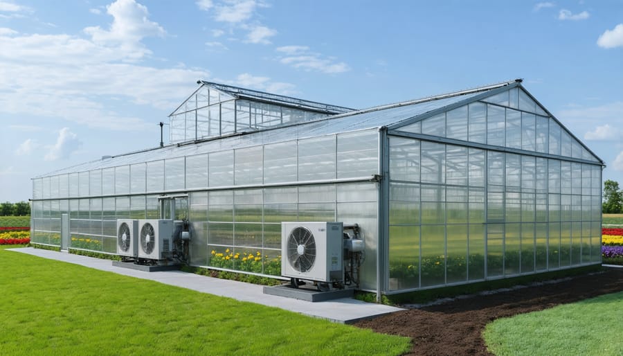 Large commercial greenhouse with integrated geothermal heating infrastructure