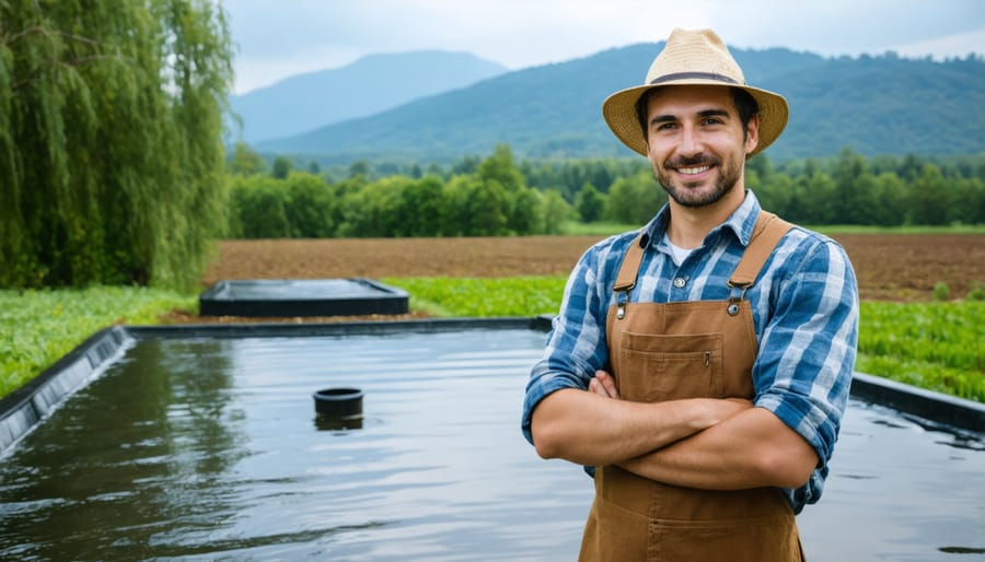 Miller Farm owner showcasing their operational rainwater collection system