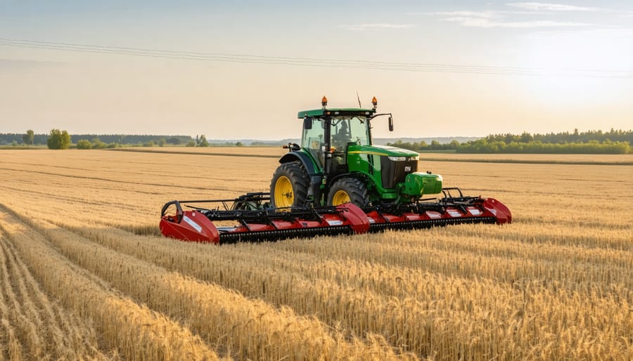 Aerial view of a tractor using GPS guidance systems for precise field operations