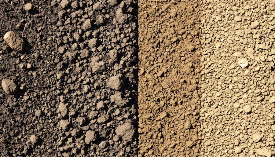 Comparison of dark, carbon-rich soil structure next to lighter, depleted soil