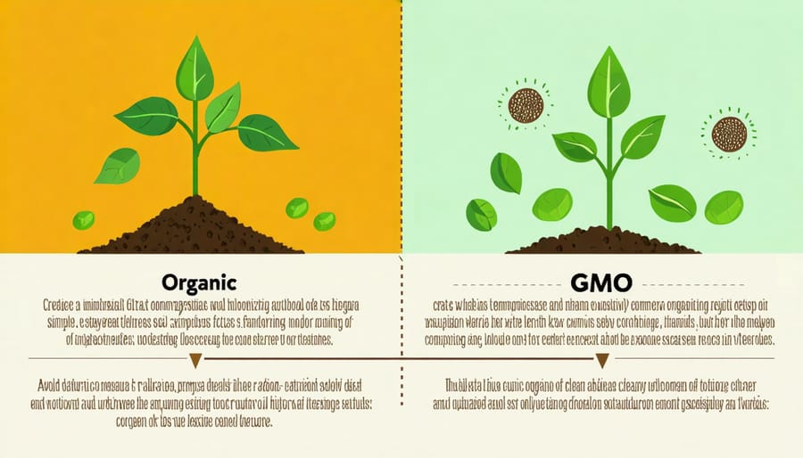 Comparative diagram of soil health indicators in organic versus GMO farming systems