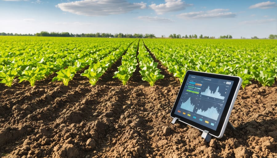 Soil moisture sensors connected to a digital monitoring system in an agricultural field