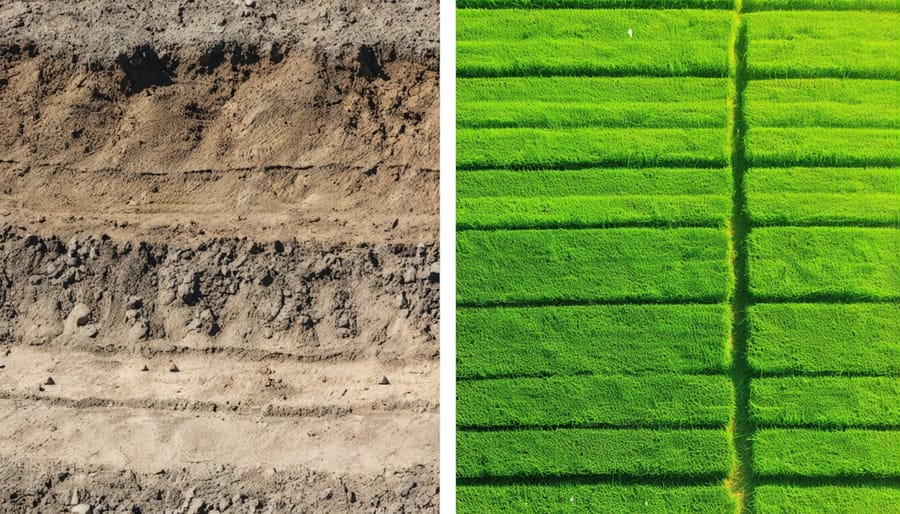 Comparative soil profile cross-sections showing enhanced soil structure in agroforestry systems