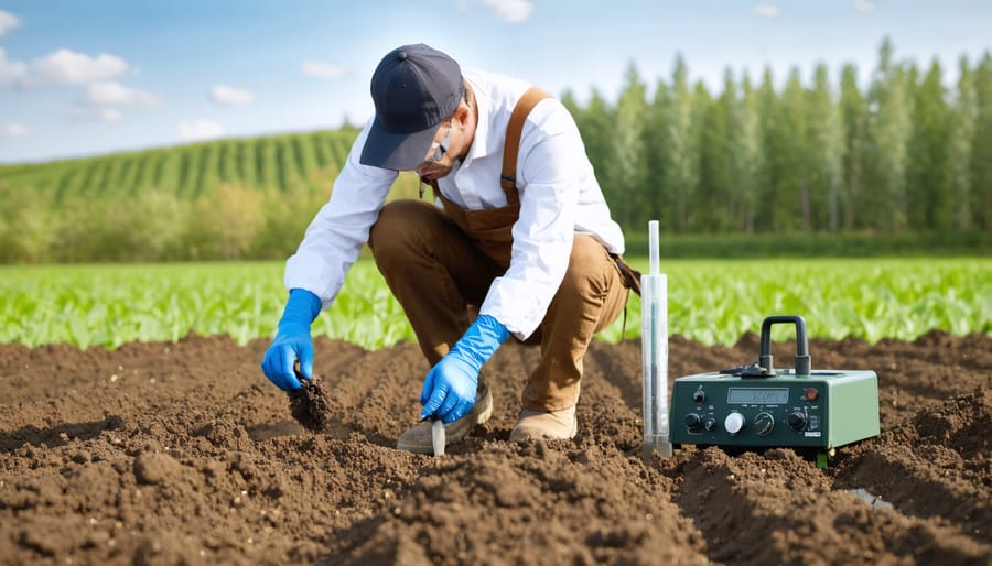 Field technician collecting soil samples for carbon content analysis