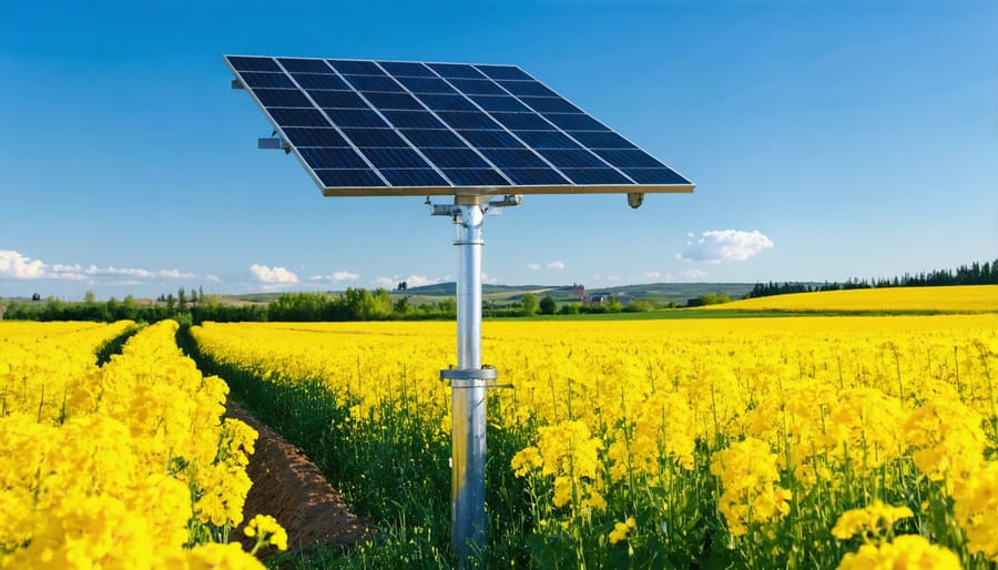 Solar panels powering water distribution system on an Alberta farm