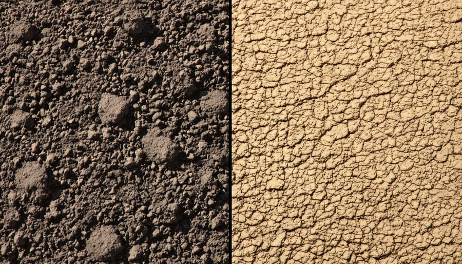 Two soil samples showing rich, dark organic soil next to lighter conventional soil