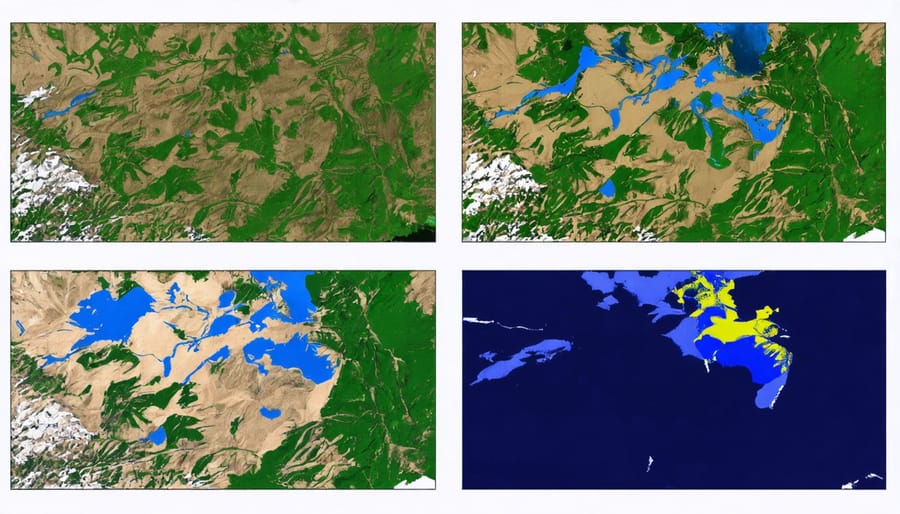 Before and after satellite images of Alberta's water bodies showing visible reduction in size from 2013 to 2023