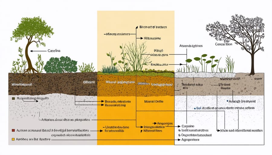 Infographic illustrating the biological and geological elements of the bio-geo farming method