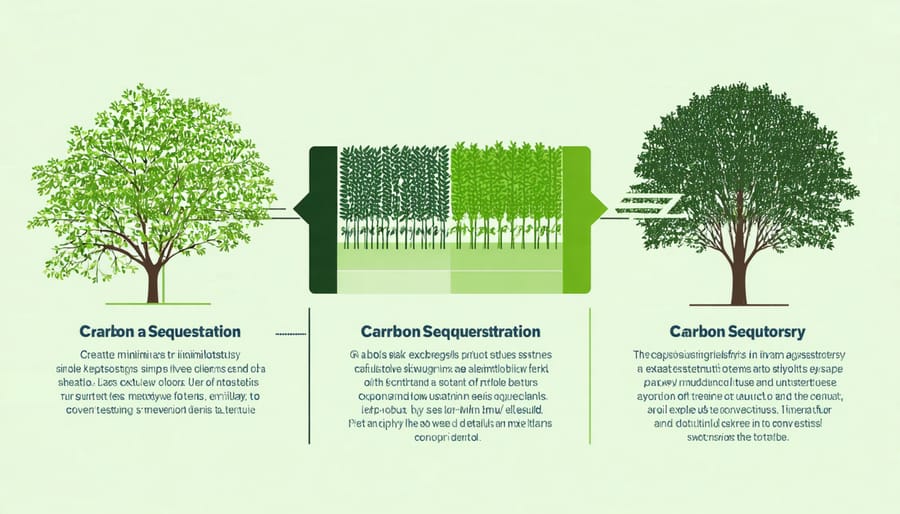 Diagram illustrating how trees and crops in agroforestry systems capture and store carbon in soil and biomass