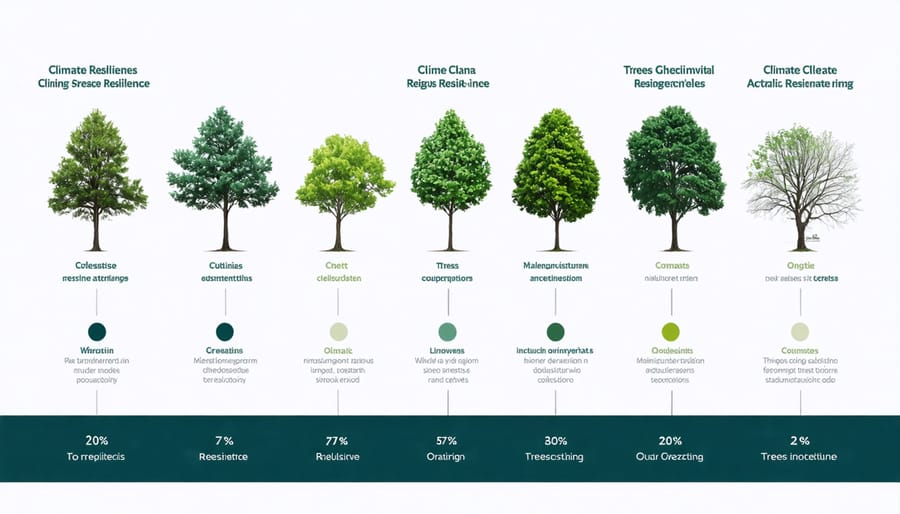 Visual chart displaying various Alberta tree species and their drought, heat, and pest resistance levels