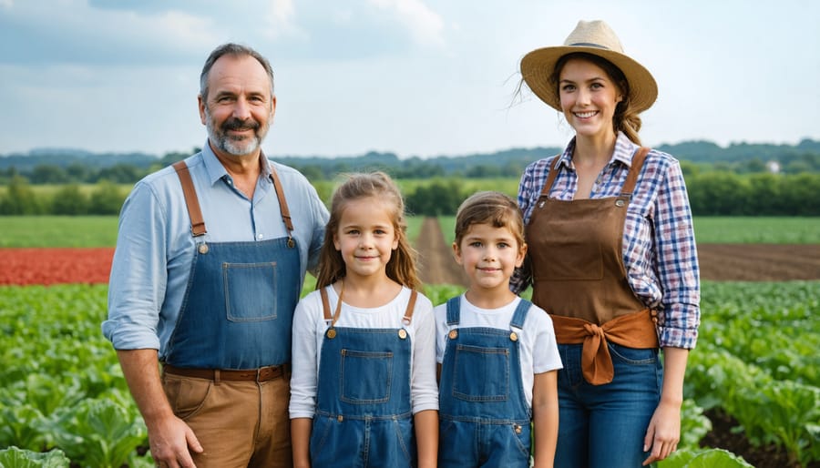 Family farmers proudly displaying their successfully transformed sustainable farm