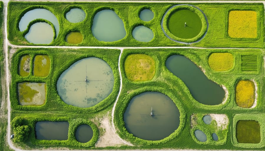 Bird's eye view of an Alberta farm showing integrated decentralized water treatment systems