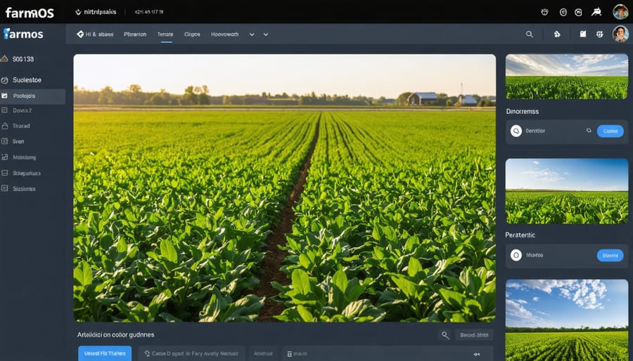 farmOS software dashboard displaying field layouts and crop rotation planning tools