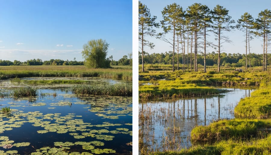 Side-by-side comparison showing Morrison Farm wetland transformation over time