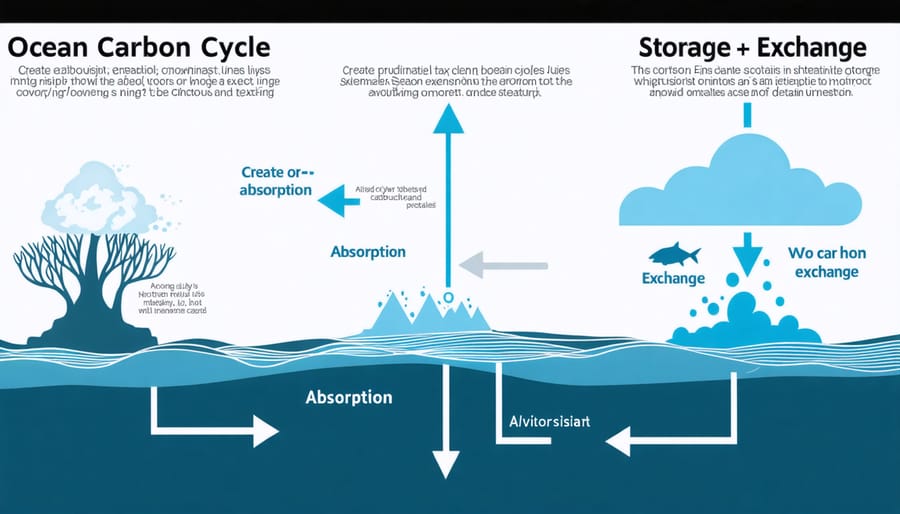 Diagram illustrating how oceans naturally capture and store carbon through biological and physical processes