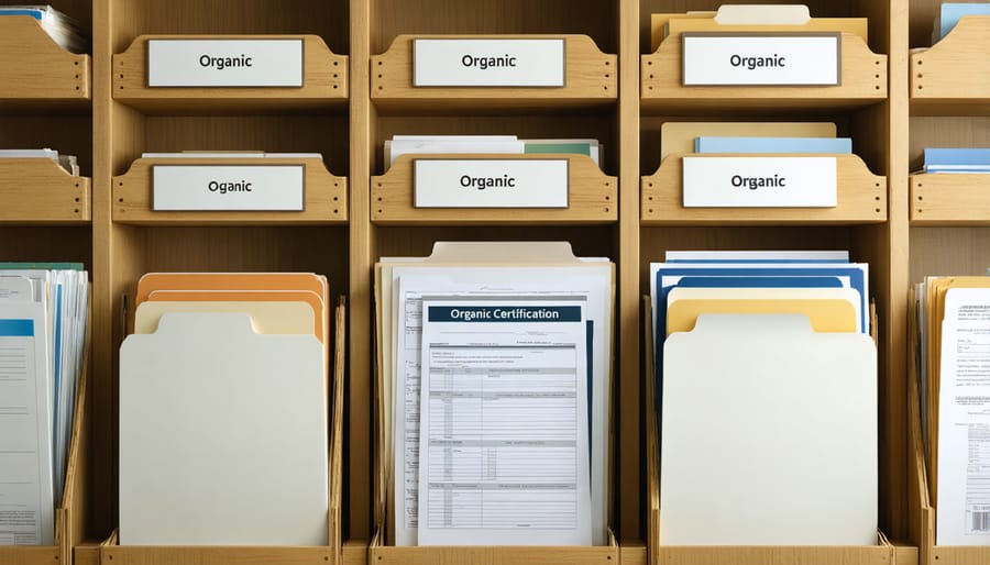 Well-organized farm record keeping system with USDA organic certification documents