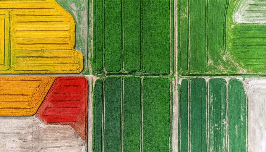 Aerial soil map visualization showing variations in soil composition across an organic farm field