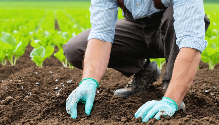 Farmer conducting soil quality tests in an organic field