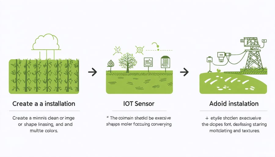 Infographic displaying steps for installing IoT water monitoring system on a farm