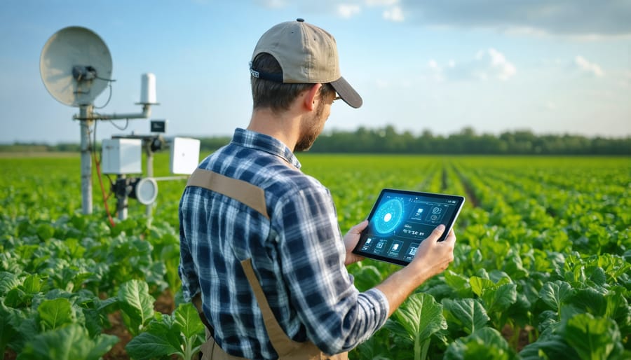 Alberta farmer using digital agriculture technology tools in grain field