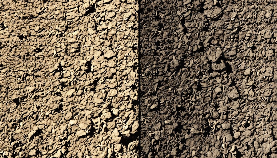 Side-by-side comparison of rich, dark fertile soil and poor, light-colored depleted soil