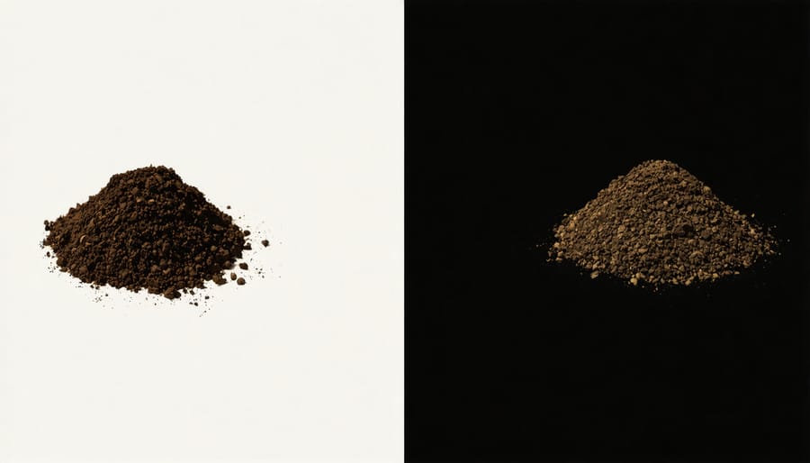 Side-by-side comparison of healthy soil with organic pesticides versus degraded soil with chemical pesticides