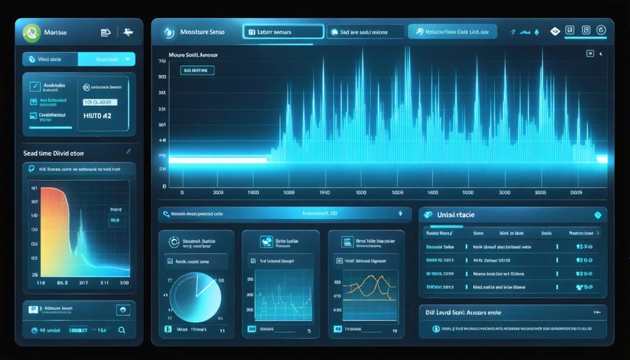 Modern soil moisture monitoring display with moisture levels and sensor readings