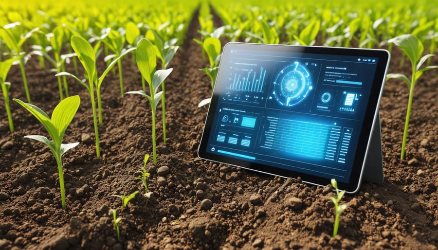 Smart soil sensors monitoring organic field conditions with real-time data visualization