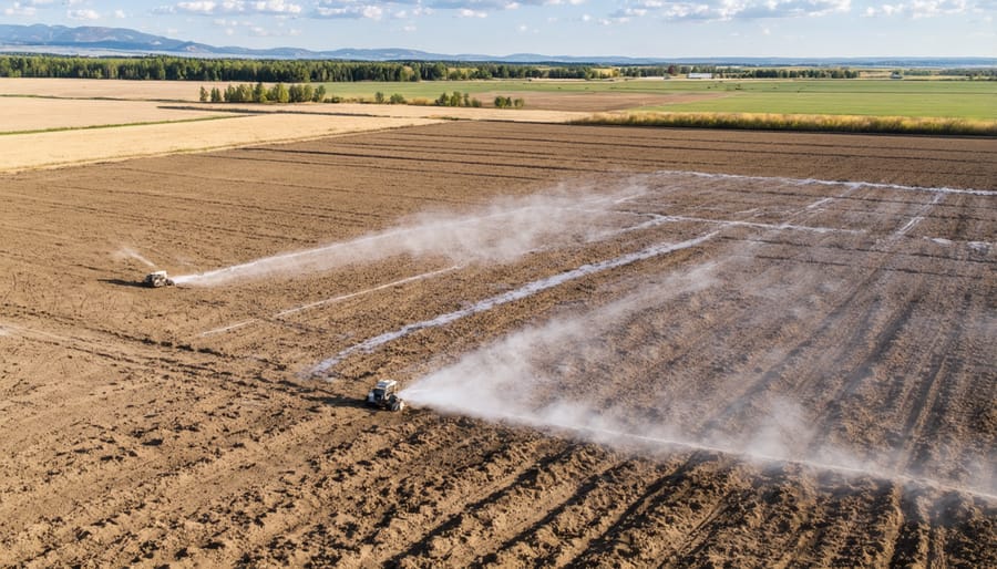 Aerial photograph of Alberta farmland during drought conditions with visible irrigation infrastructure