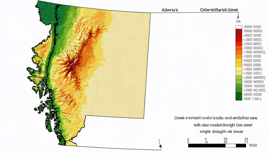 Color-coded map showing drought risk levels across different agricultural regions of Alberta