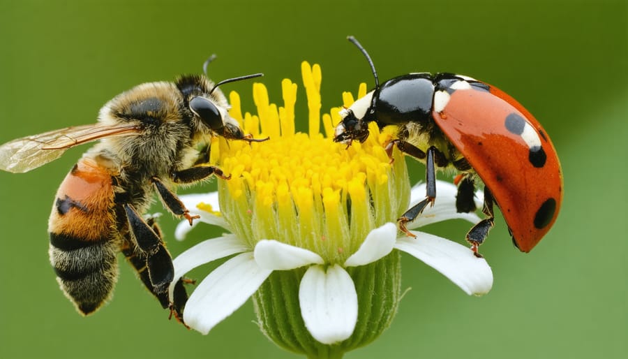 Beneficial insects pollinating and protecting crops on flowering plants