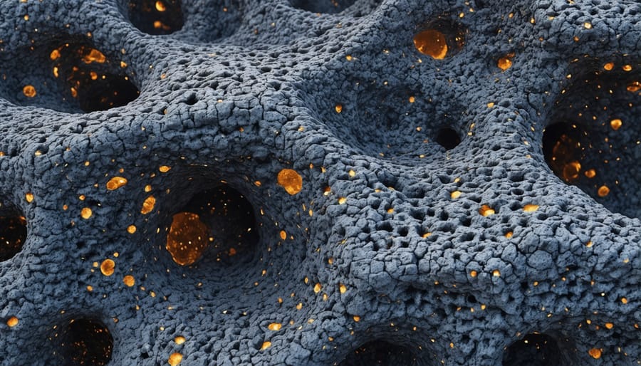 Microscopic image showing the porous surface structure of biochar material