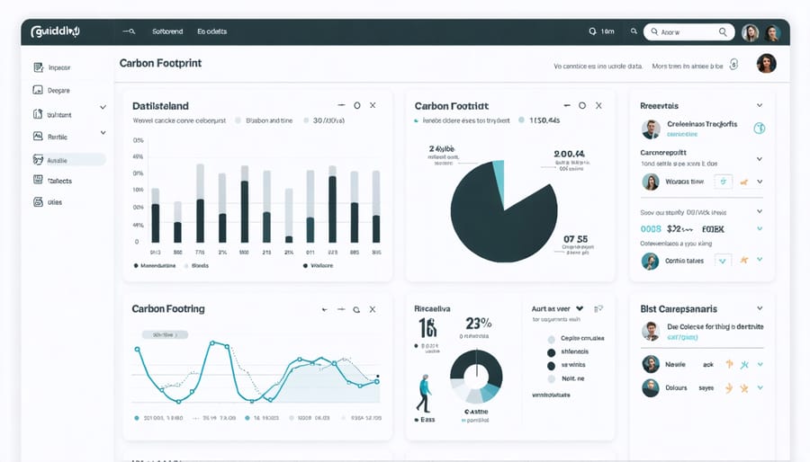 Environmental impact dashboard displaying blockchain-based carbon tracking metrics