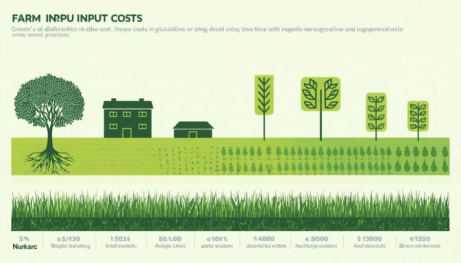 Graph depicting reduction in fertilizer, pesticide, and irrigation costs over 5-year period after adopting regenerative practices