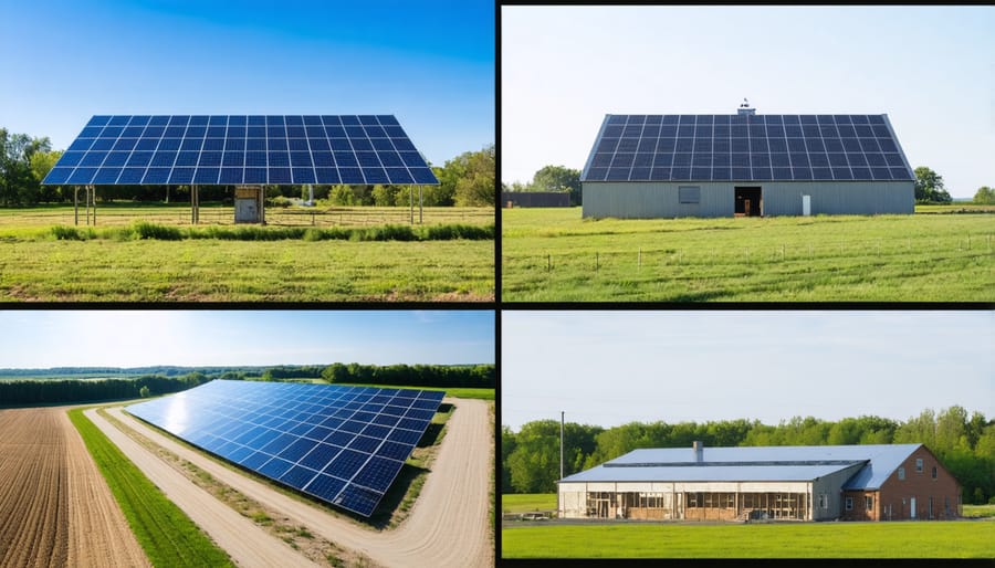 Three-panel image showing transformation of Miller Farm land through RSC installation process